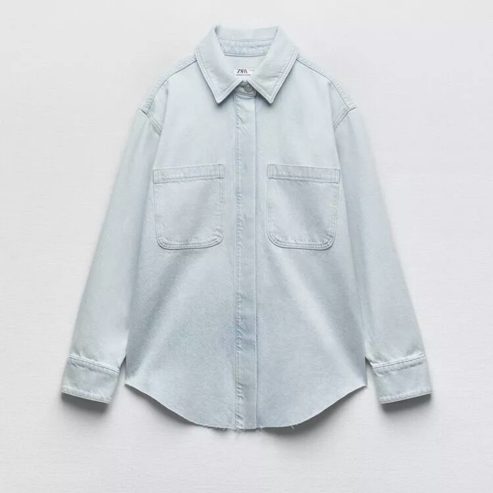 Zara Light Denim Shirt Jacket with Patch Pockets